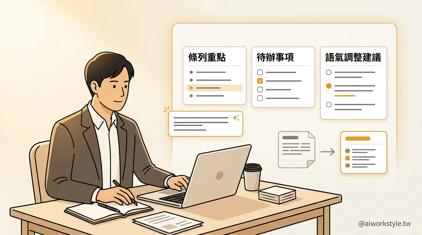 會議摘要或 Email 真實情境